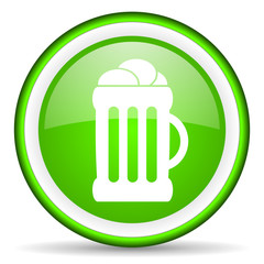 beer green glossy icon on white background