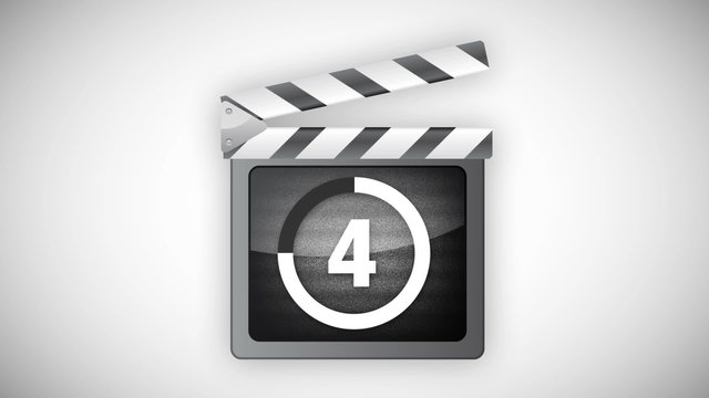 Animated clapperboard with countdown and noise effect.