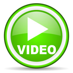 video green glossy icon on white background