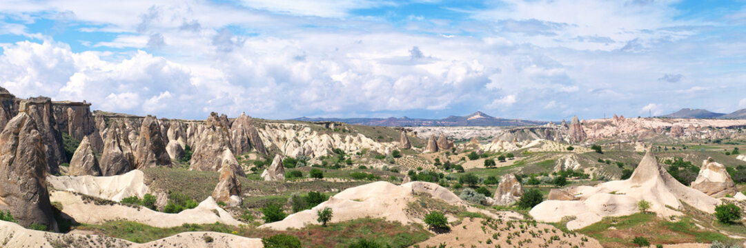 Panoramic view of beautiful Cappadocia mountains