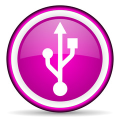 usb violet glossy icon on white background