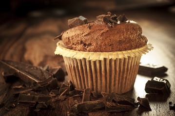 Dark muffin with chocolate