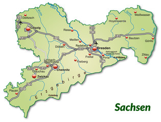 Landkarte von Sachsen mit Verkehrsnetz