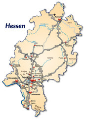Landkarte von Hessen mit Verkehrsnetz