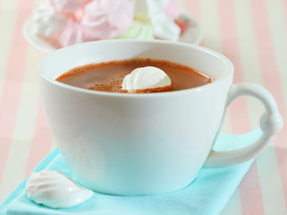 Hot chocolate with meringue cookie