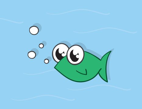 Green Fish Character In The Water