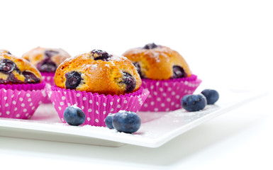 muffins with blueberries, isolated on white background.