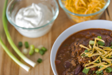 Bowl of chili with all the fixings
