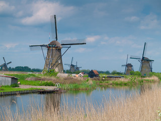 Naklejka premium holland rural windmills, molens van kinderdijk