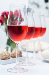 Several glasses of rose wine