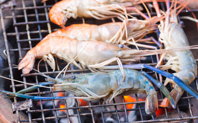 Grilled prawn on the grill