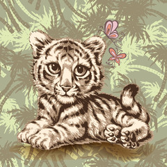 baby tiger graphic over seamless camouflage background