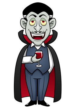 illustration of Cartoon Count Dracula with glass of blood