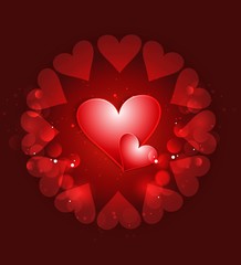 Valentines day hearts red colorful love card vector background
