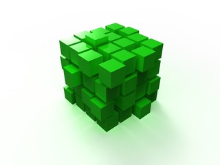 Nieuporządkowana zielona kostka 4x4 złożona z małych kostek