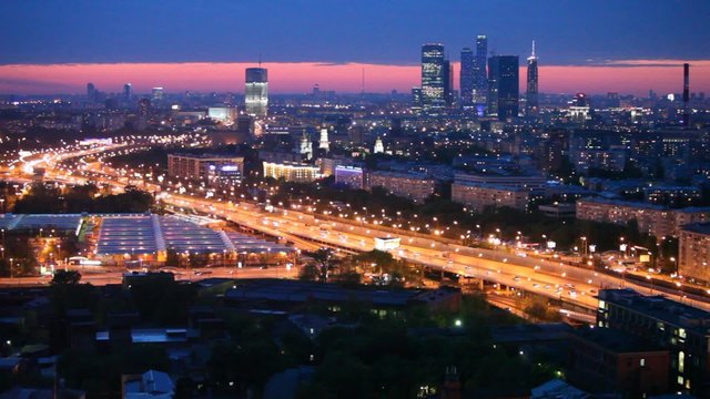Business center Moscow City stands against city landscape