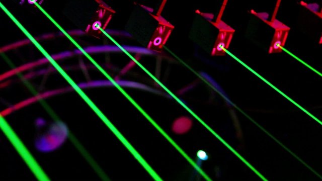 Several lasers emit green rays