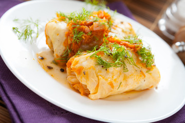 stuffed cabbage roll with rise and vegetables