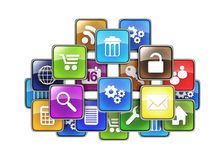 Fototapeta premium Group of mobile applications in the form of icons drawn in the c