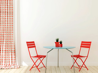Table with two red chairs