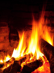 Bright flame in fireplace