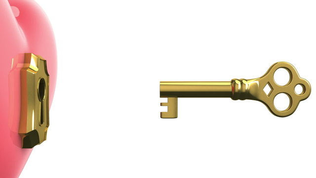 Key opening closed Heart. Alpha mask. HD 1080.