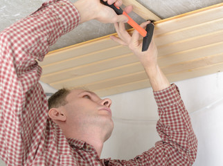 Wood panelling the ceiling - 48587210