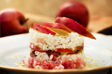delicious timbale of red stark apple and speck
