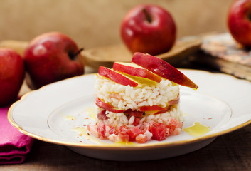 delicious timbale of red stark apple and speck