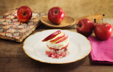 timbale of rice, speck and red apple