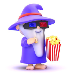 Wizard is at the movies with popcorn