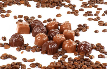 sweet chocolate candies and coffee