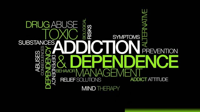 Addiction toxic dependence word tag cloud animation