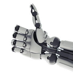 Isolated robotic arm showing okay sign on white background