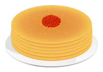 Pancakes with red caviar. Isolated vector illustration