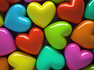 Multicolored hearts isolated on background