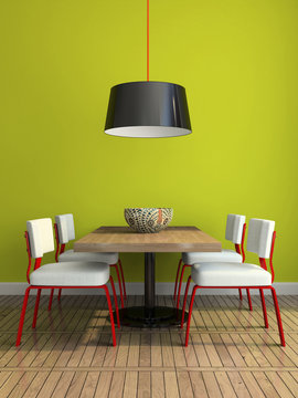 Part of the modern dining-room with green wall