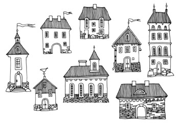 Obraz premium Cartoon hand drawing houses