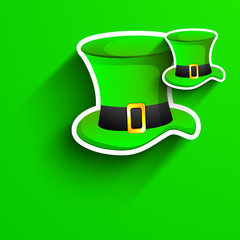 St. Patrick's Day greeting card with Leprechaun Hat on green bac