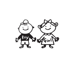 Children couple of frame on white background