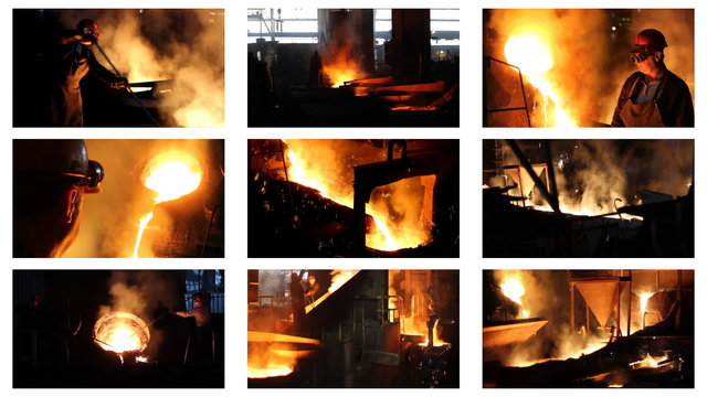 Hard work in a Foundry, split screen