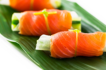 Japanese style hors d'oeuvre, made by smoked salmon
