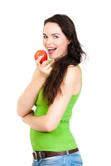 Young healthy woman eating apple