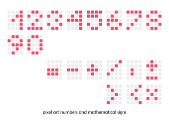 Pixel art numbers and mathematical signs (vector)