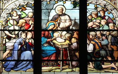 Nativity Scene, stained glass, St Severin church, Paris