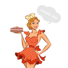 vector illustration of a vintage pin-up girl and cake