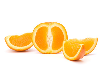 Sliced orange fruit segments  isolated on white background