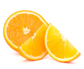 Orange fruit half and two segments or cantles