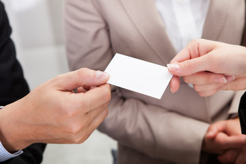 Fototapeta premium Businesspeople exchanging cards over coffee