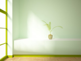 empty interior with green window